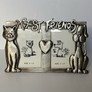 Cat & Dog Pewter Picture Frame 2 X 3” 2 Photos Best Friends Alex’s Outlook Pets